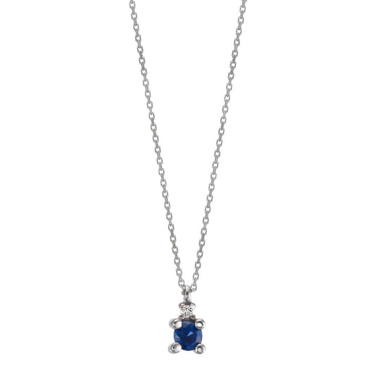 Necklace 18k White Gold Sapphire Blue, Diamond White, 0.01 ct, w-si 40-42 cm Ø3.5 mm