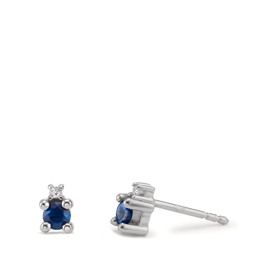 Stud earrings 18k White Gold Sapphire Blue, Diamond White, 0.02 ct, w-si