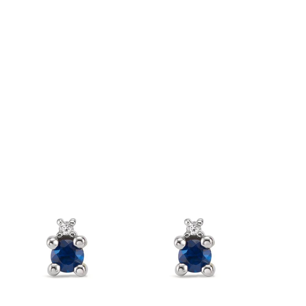 Stud earrings 18k White Gold Sapphire Blue, Diamond White, 0.02 ct, w-si