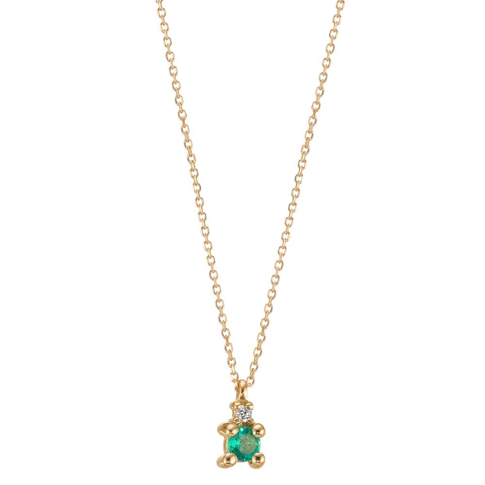 Necklace 18k Yellow Gold Emerald 2 Stones, Diamond 0.01 ct, w-si 40-42 cm Ø4 mm