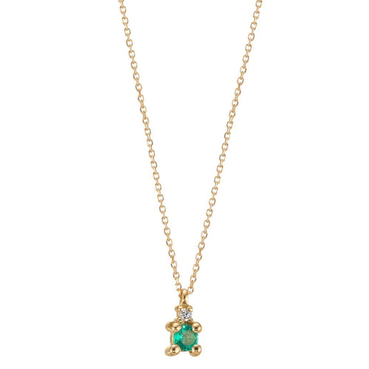 Necklace 18k Yellow Gold Emerald 2 Stones, Diamond 0.01 ct, w-si 40-42 cm Ø4 mm