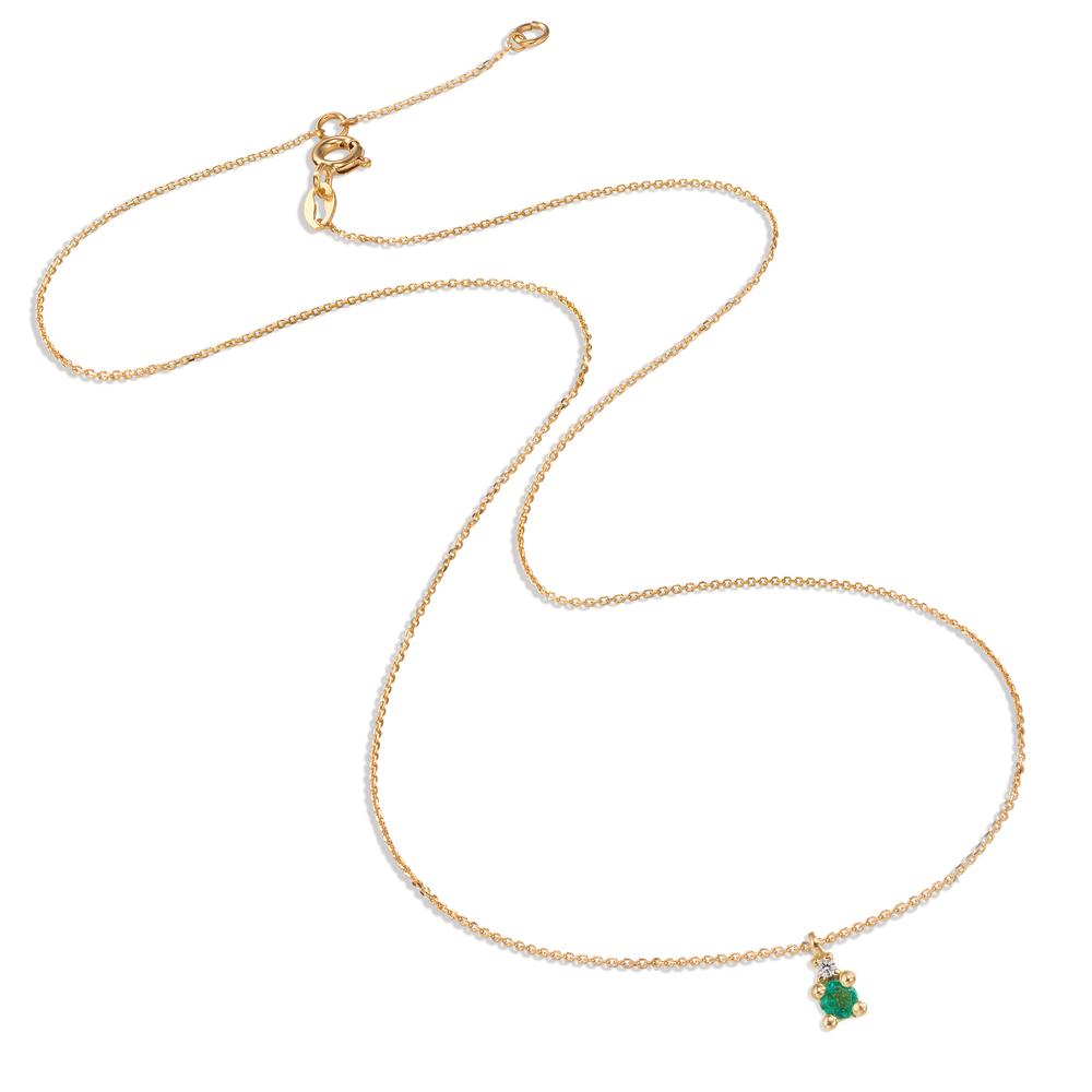 Necklace 18k Yellow Gold Emerald 2 Stones, Diamond 0.01 ct, w-si 40-42 cm Ø4 mm