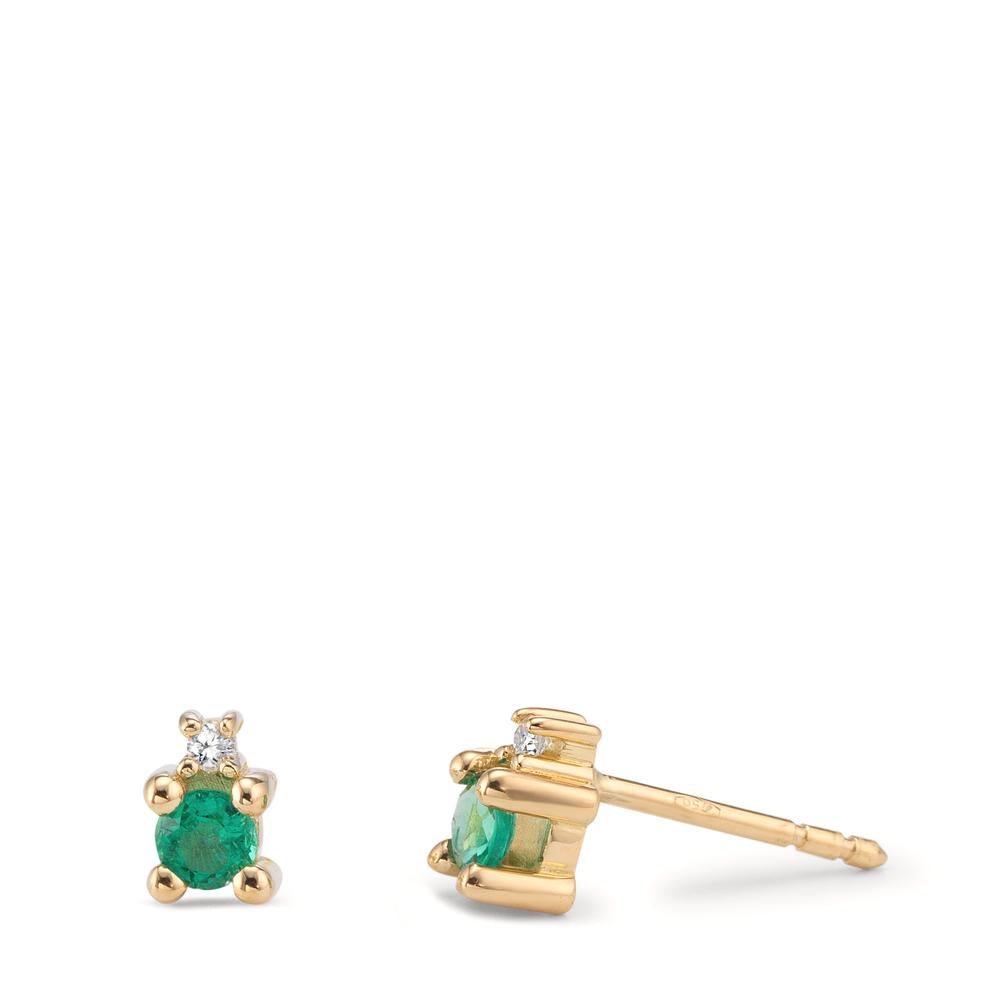 Stud earrings 18k Yellow Gold Emerald 0.24 ct, 4 Stones Ø4 mm