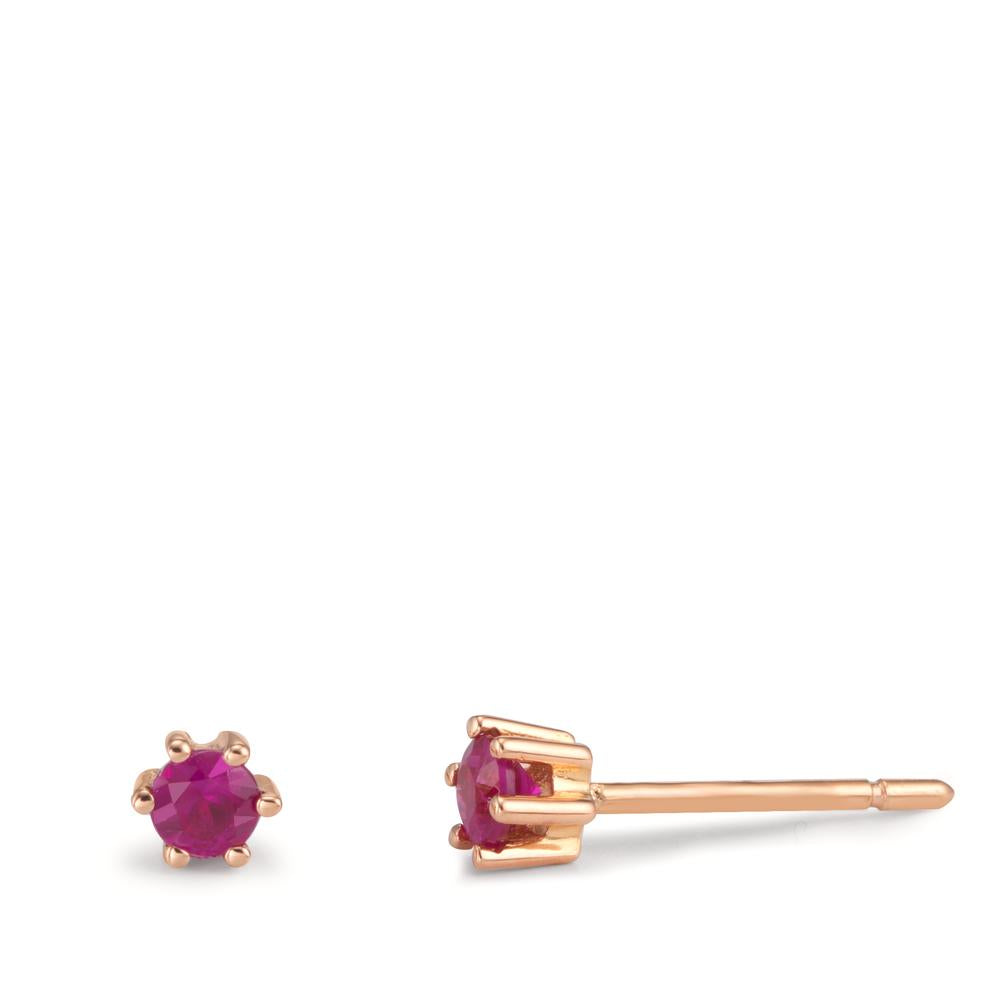 Stud earrings 18k Red Gold Ruby 2 Stones Ø3.5 mm