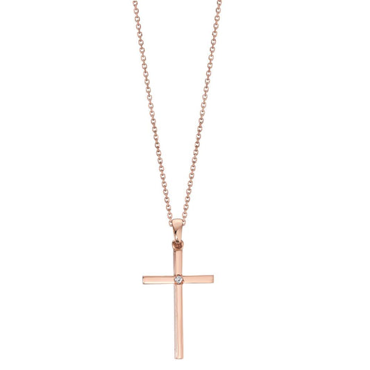 Necklace 18k Red Gold Diamond 0.01 ct, w-si Cross 40-42 cm