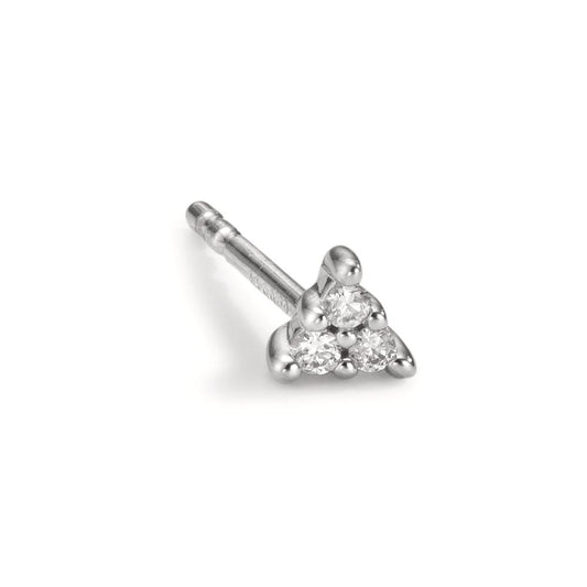 Single stud earring 18k White Gold Diamond 0.025 ct, 3 Stones, w-pi1 Ø3.5 mm