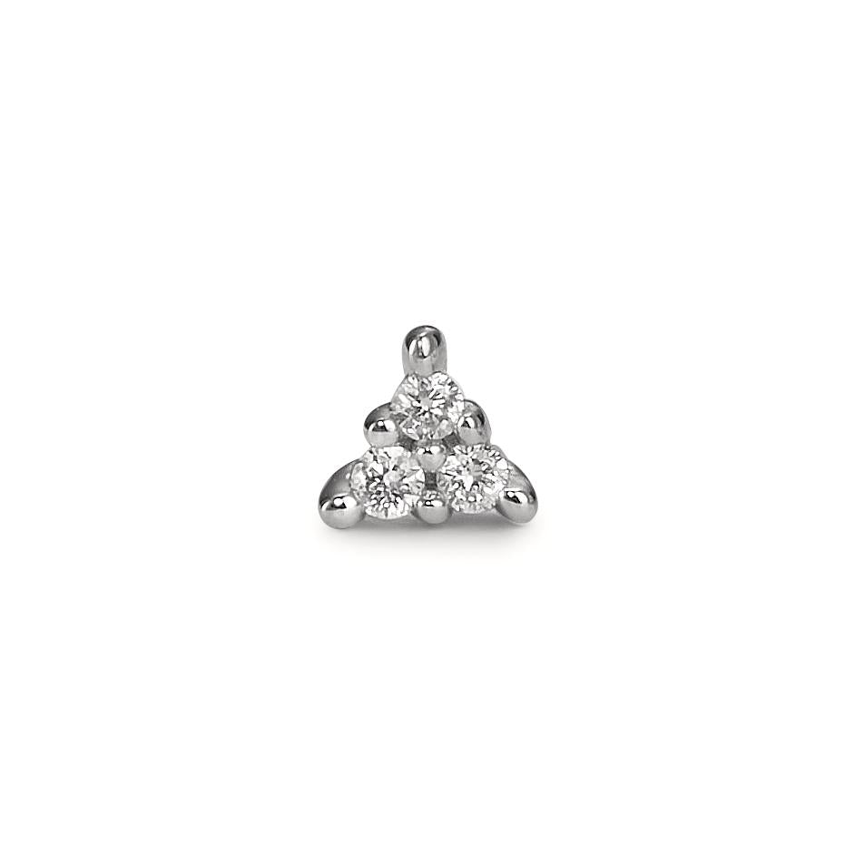 Single stud earring 18k White Gold Diamond 0.025 ct, 3 Stones, w-pi1 Ø3.5 mm