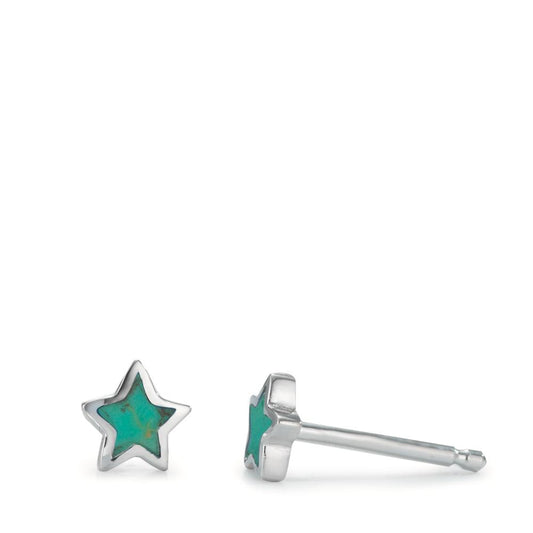 Stud earrings Silver [synth. Stein] Turquoise Star Ø5 mm