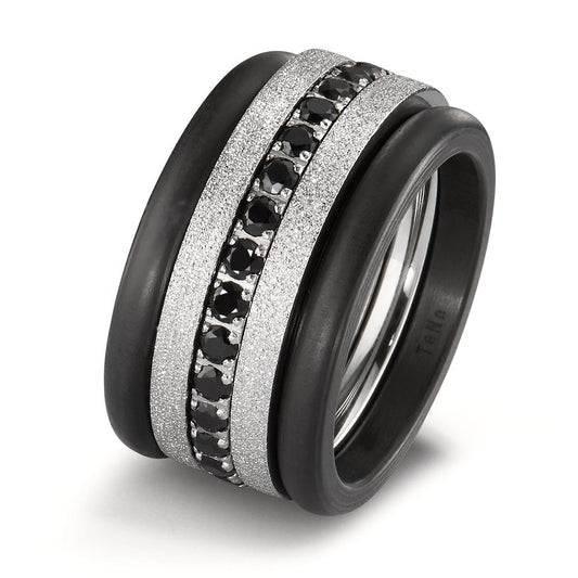 Ring Stainless steel, Carbon Zirconia Black