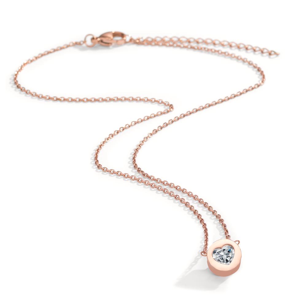 Necklace Stainless steel Zirconia Rose IP coated Heart 40-45 cm