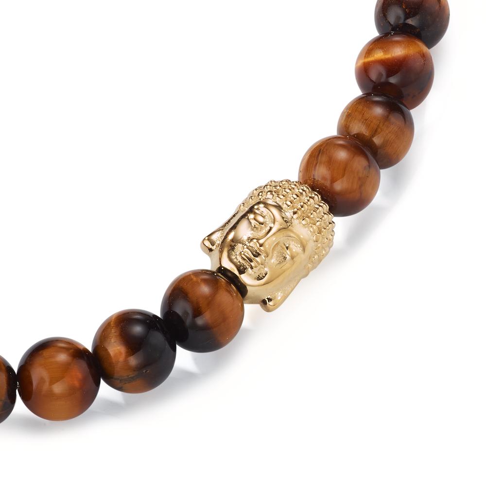 Bracelet Stainless steel Tiger Eye Yellow IP coated Buddha 19.5 cm Ø6 mm