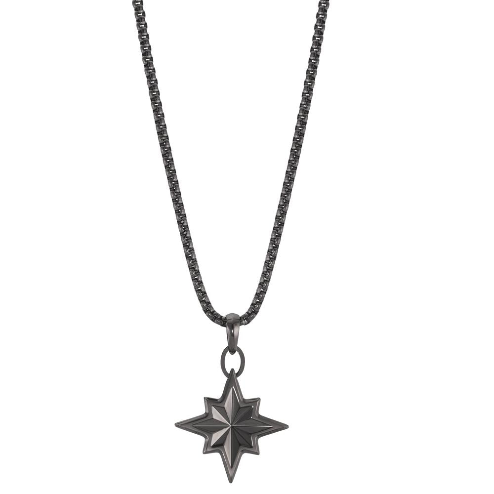 Necklace with pendant Stainless steel Gray IP coated Compass 55 cm Ø24 mm