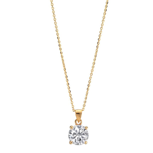 Necklace Silver Zirconia 2 Stones Yellow Gold plated 42-47 cm