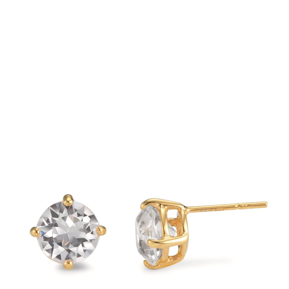 Stud earrings Silver Zirconia 2 Stones Yellow Gold plated Ø8 mm