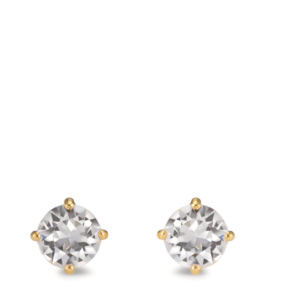 Stud earrings Silver Zirconia 2 Stones Yellow Gold plated Ø8 mm