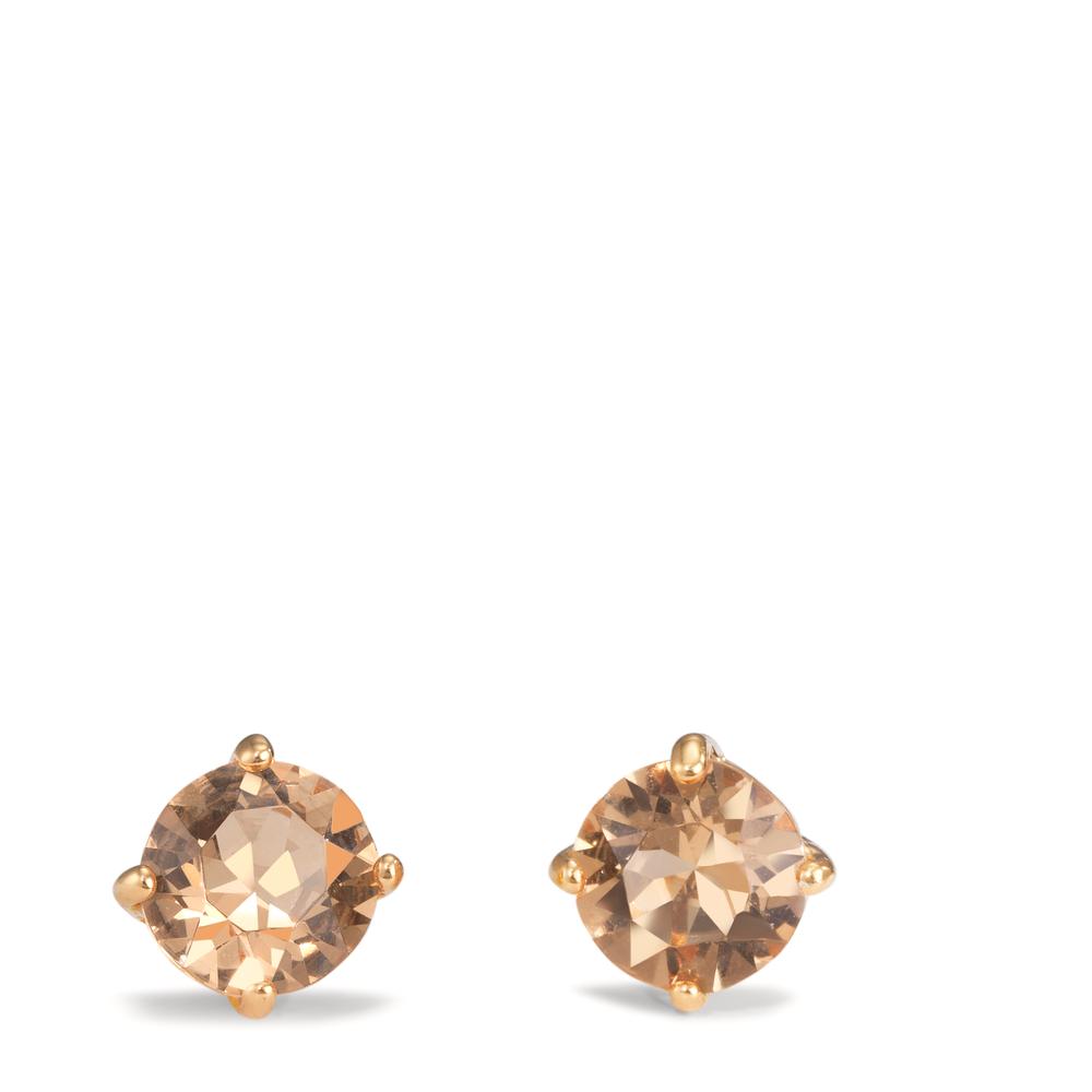 Stud earrings Silver Zirconia Champagne, 2 Stones Yellow Gold plated Ø8 mm