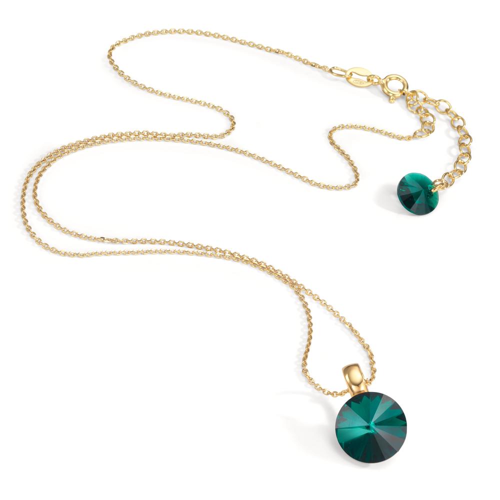 Necklace Silver Zirconia Green, 2 Stones Yellow Gold plated 42-47 cm