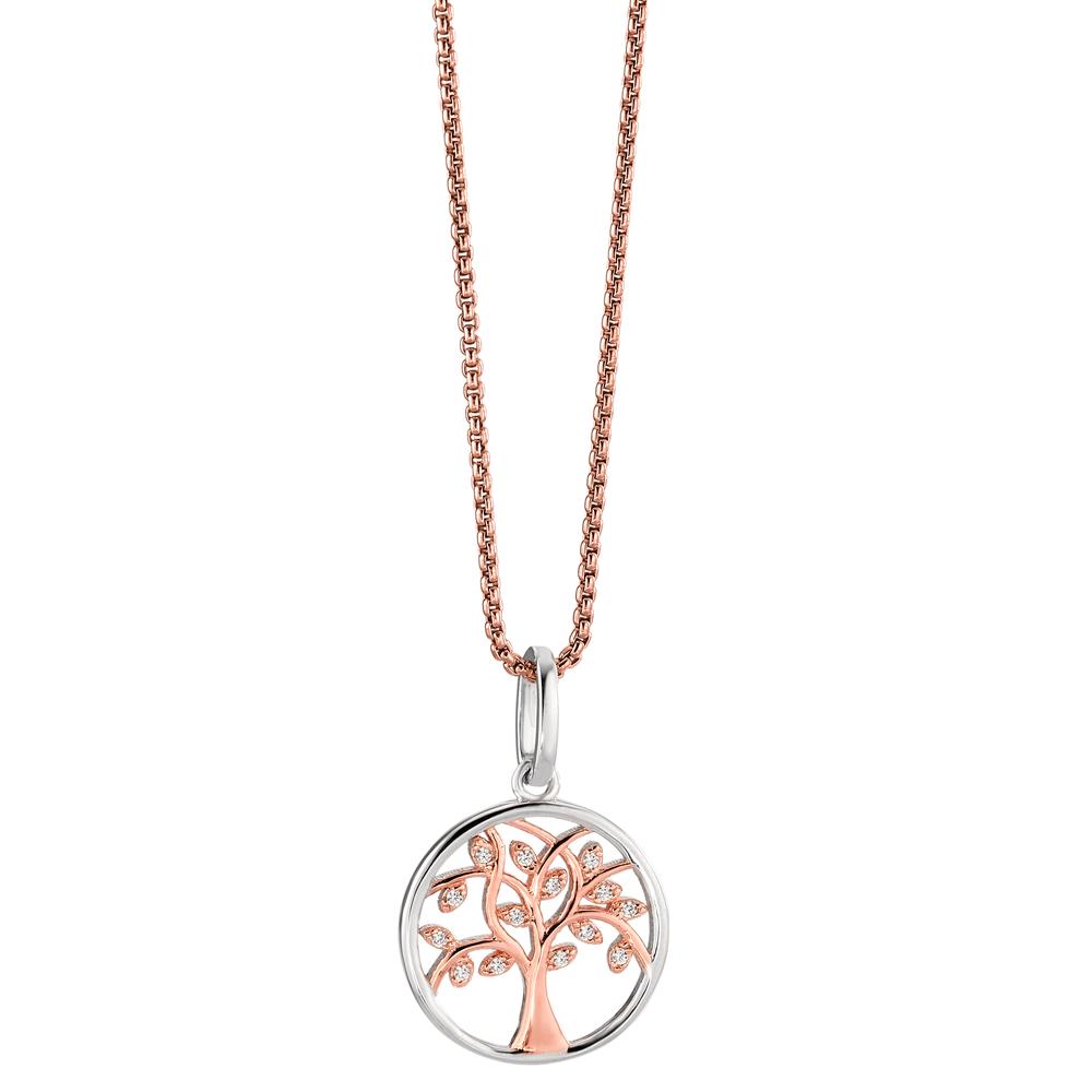 Necklace with pendant Silver Zirconia 14 Stones Rose Gold plated Tree Of Life 42-47 cm Ø17 mm