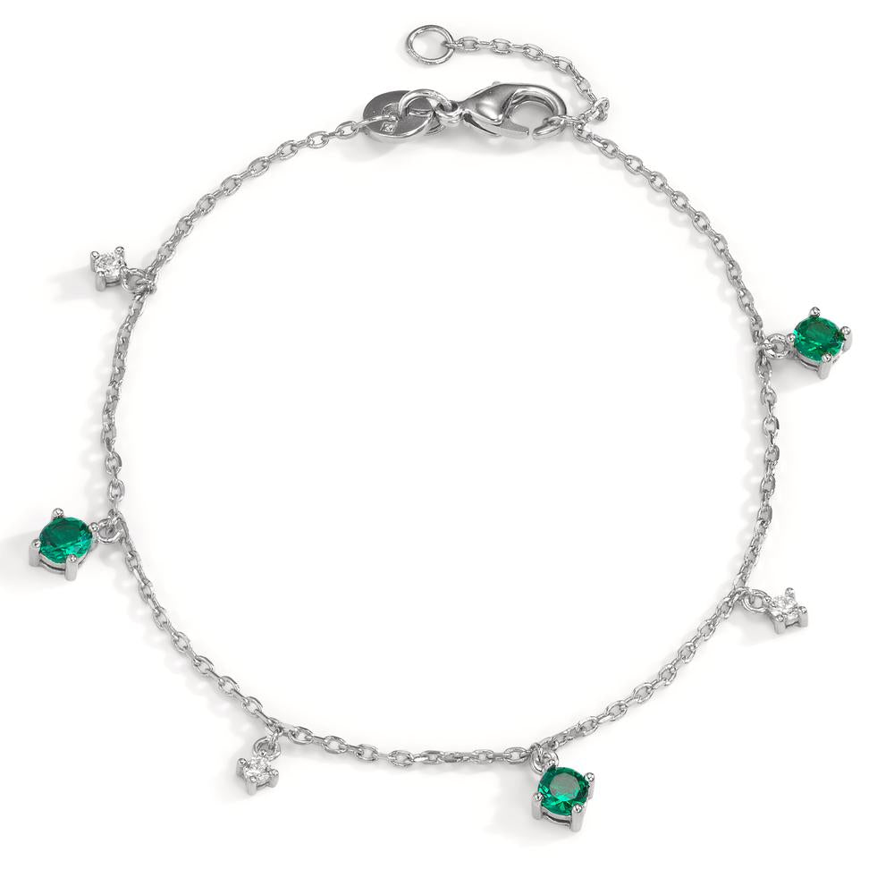 Bracelet Silver Zirconia Green, 6 Stones Rhodium plated 16-18 cm