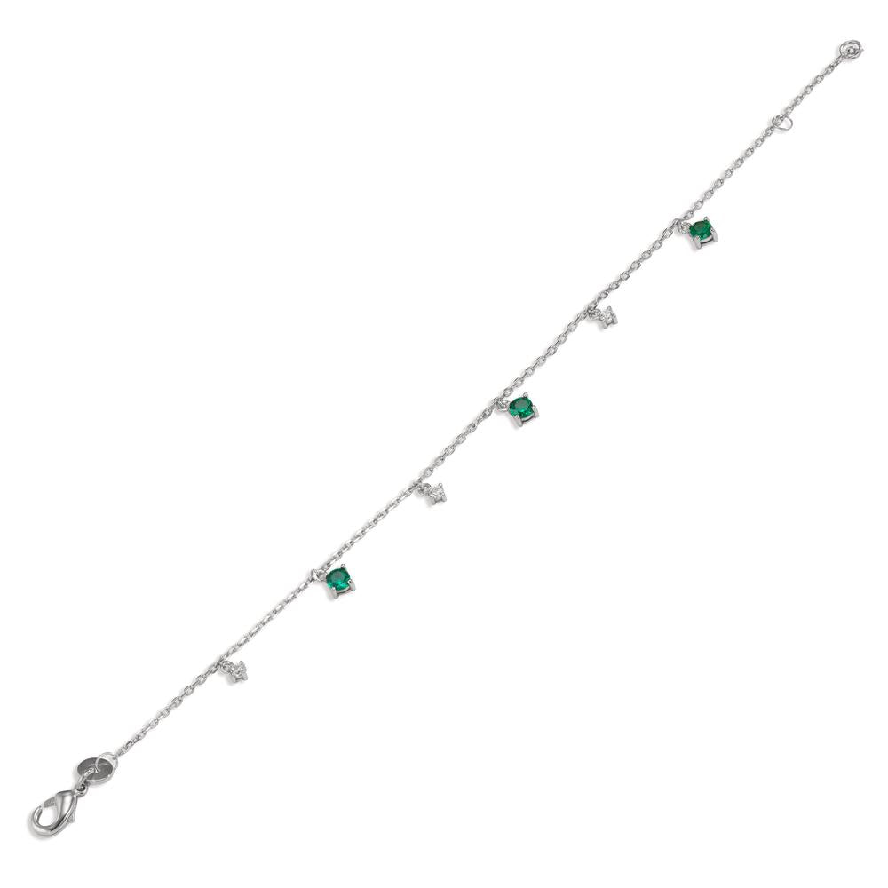 Bracelet Silver Zirconia Green, 6 Stones Rhodium plated 16-18 cm