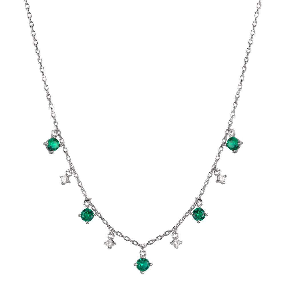 Necklace Silver Zirconia Green, 9 Stones Rhodium plated 38-45 cm