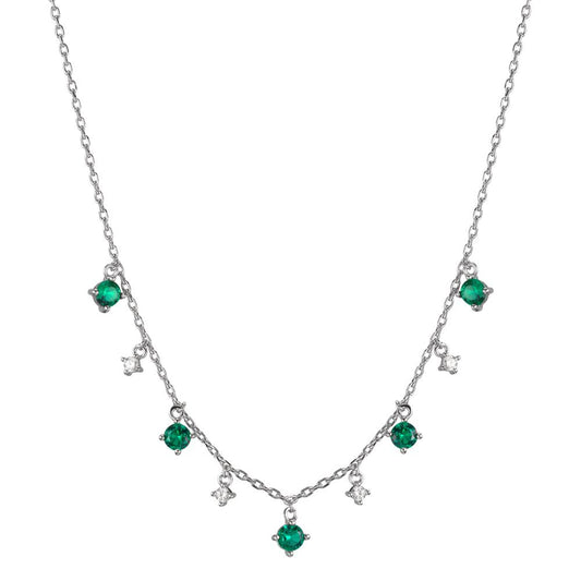 Necklace Silver Zirconia Green, 9 Stones Rhodium plated 38-45 cm