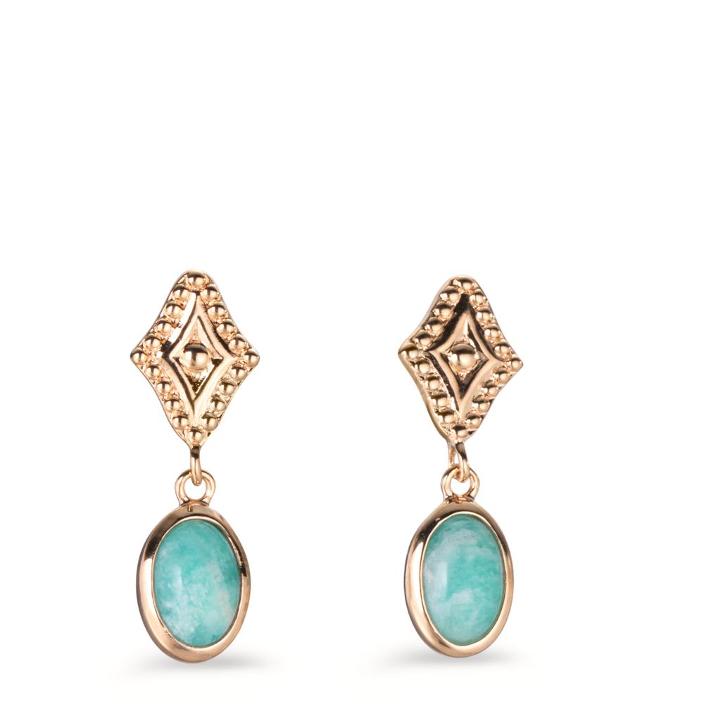 Drop Earrings Bronze Amazonite 2 Stones Gold plated