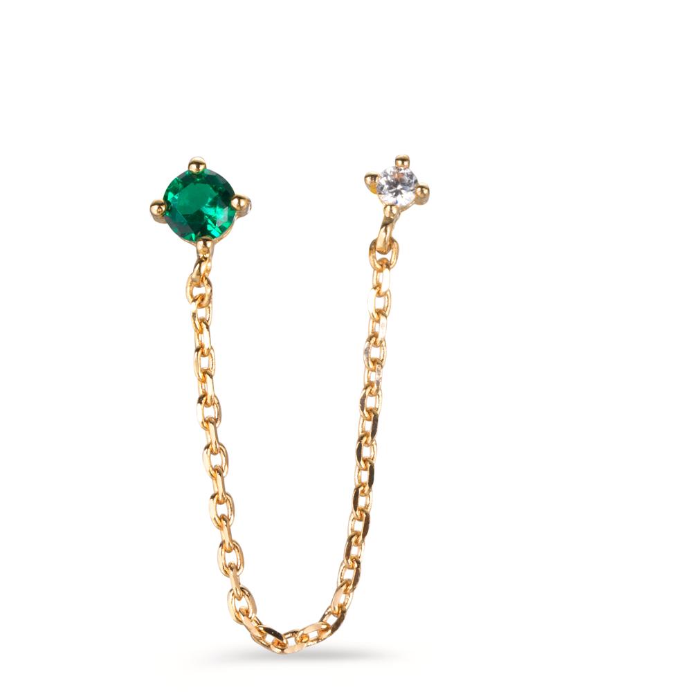 Single stud earring Bronze Zirconia Green, 2 Stones Gold plated