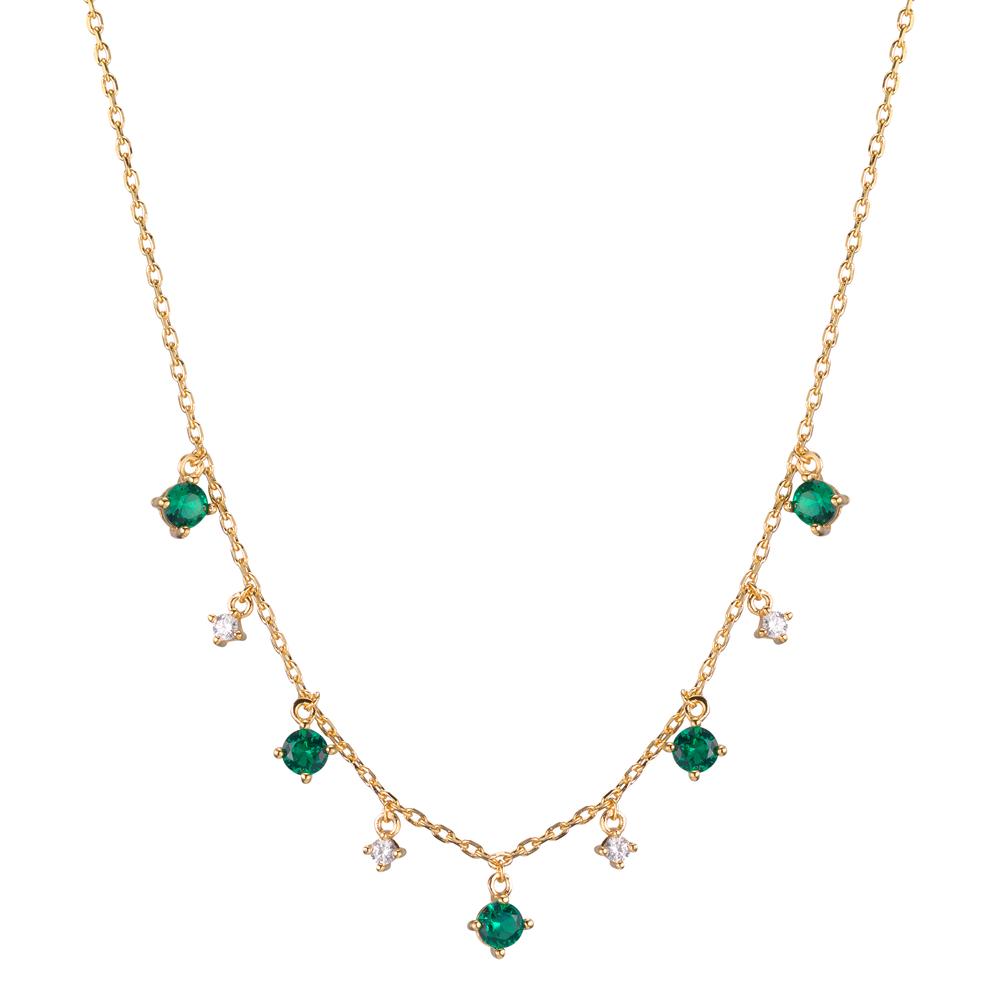 Necklace Bronze Zirconia Green, 9 Stones Gold plated 38-45 cm