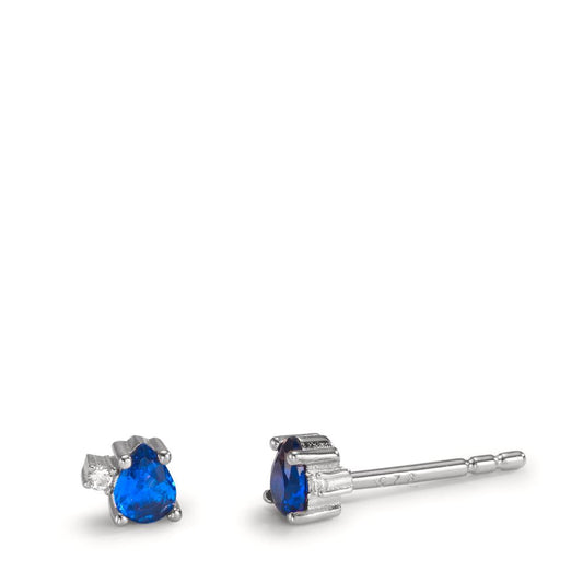 Stud earrings Silver Zirconia Sapphire blue, 4 Stones Rhodium plated Ø4 mm