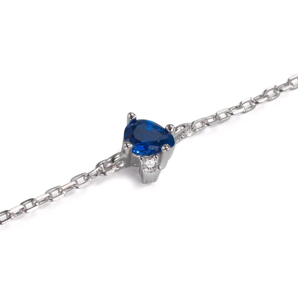 Bracelet Silver Zirconia Sapphire blue, 2 Stones Rhodium plated 16-19 cm