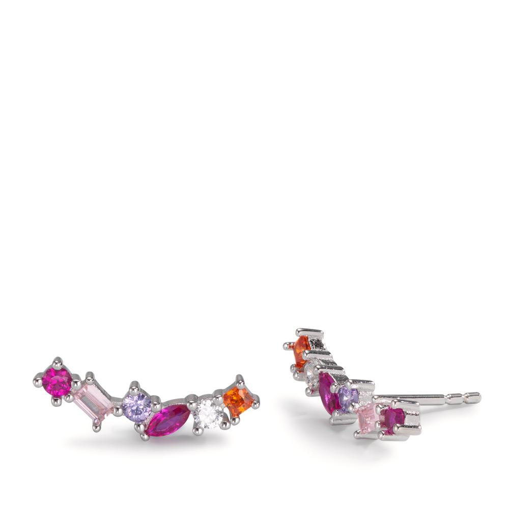 Stud earrings Silver Zirconia Colorful, 12 Stones Rhodium plated