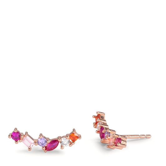 Stud earrings Silver Zirconia Colorful, 12 Stones Rose Gold plated