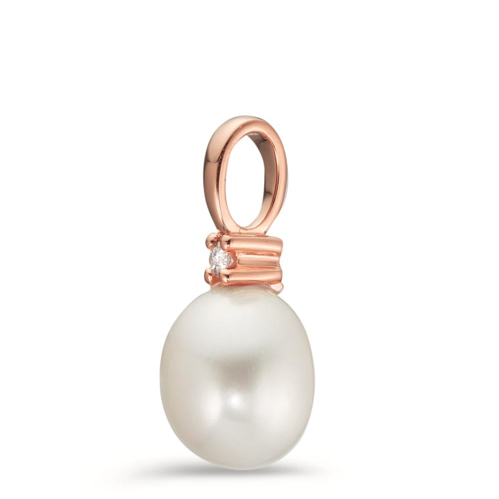 Pendant 18k Red Gold Diamond 0.02 ct, w-pi1 Freshwater pearl