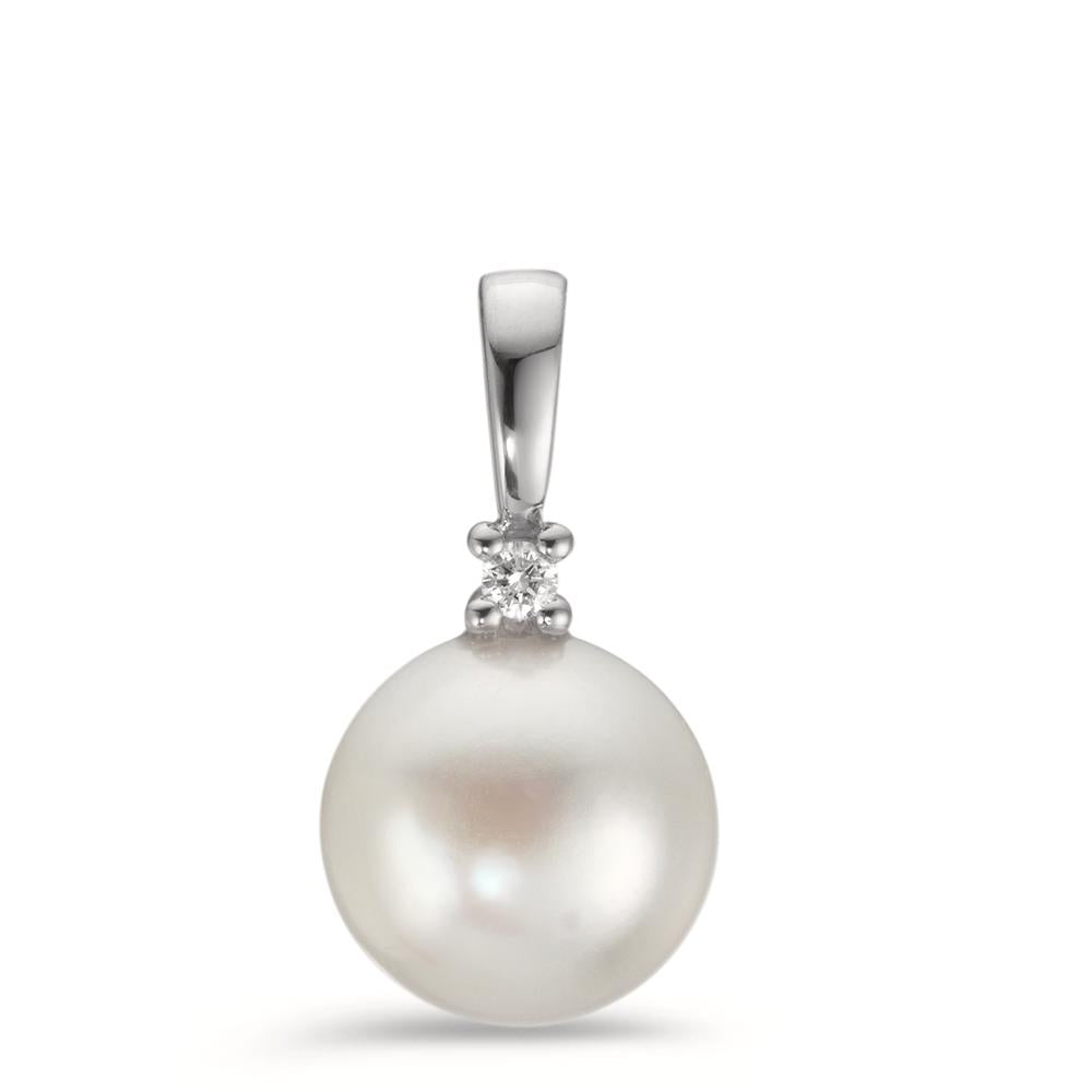 Pendant 18k White Gold Diamond 0.02 ct, w-pi1 Freshwater pearl