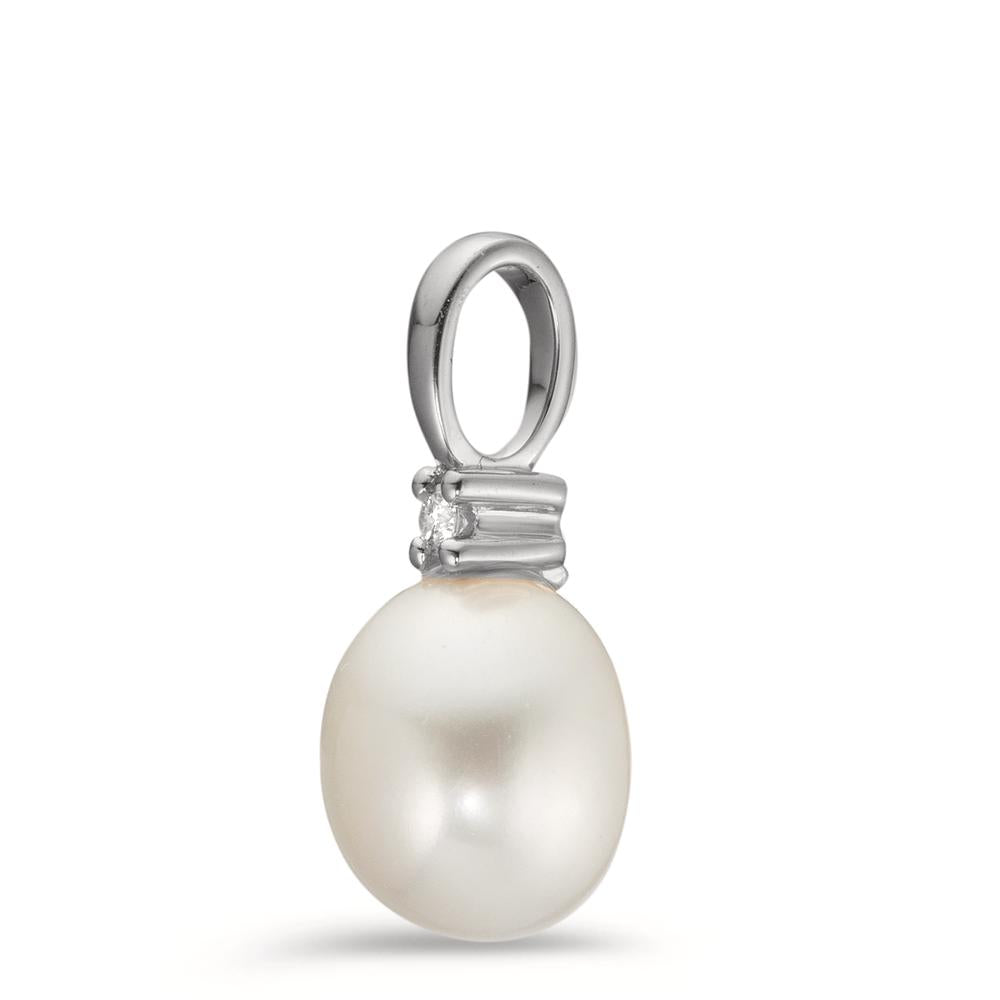 Pendant 18k White Gold Diamond 0.02 ct, w-pi1 Freshwater pearl