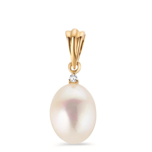 Pendant 18k Yellow Gold Diamond 0.015 ct, w-si Freshwater pearl