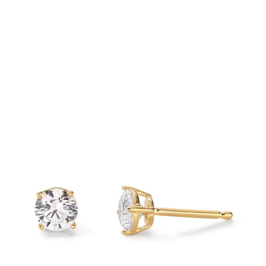 Stud earrings Silver Zirconia 2 Stones Yellow Gold plated Ø5 mm