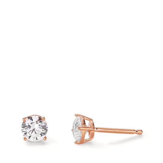 Stud earrings Silver Zirconia 2 Stones Rose Gold plated Ø5 mm