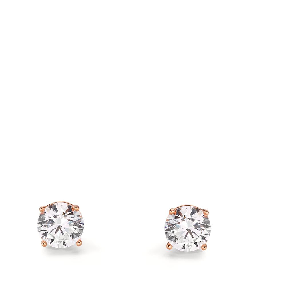 Stud earrings Silver Zirconia 2 Stones Rose Gold plated Ø5 mm