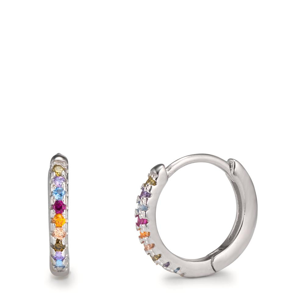 Hinged hoop Silver Zirconia Colorful, 18 Stones Rhodium plated