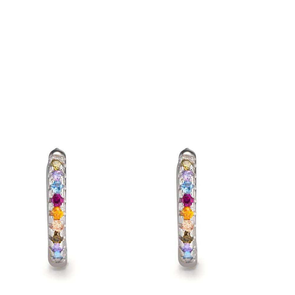 Hinged hoop Silver Zirconia Colorful, 18 Stones Rhodium plated