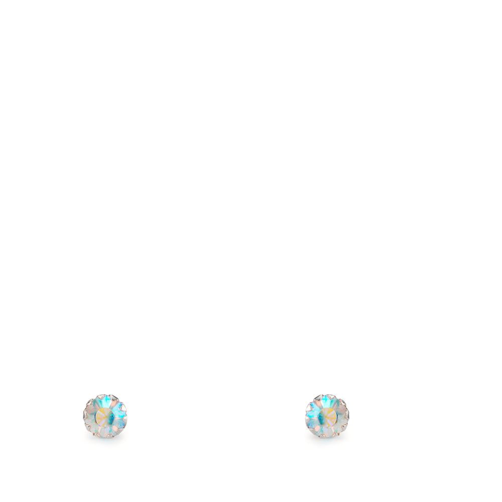 Stud earrings Silver Zirconia Rainbow-colored, 2 Stones Ø2 mm