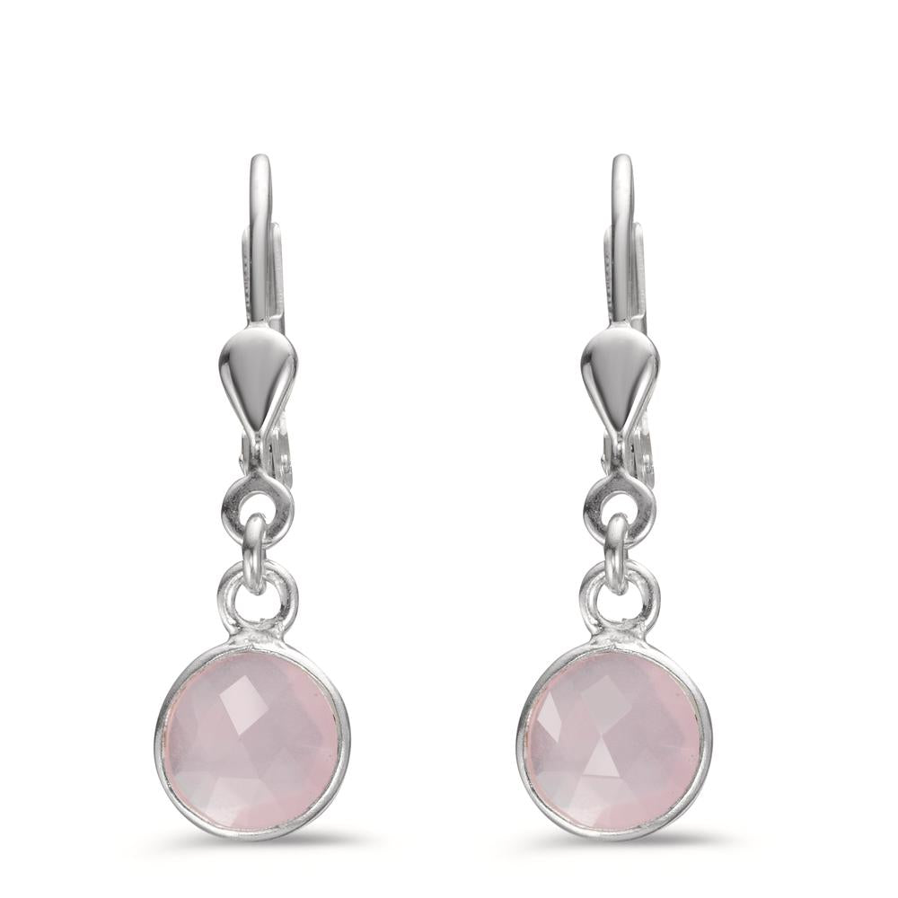 Drop Earrings Silver Chalcedony Rose, 2 Stones Ø7 mm