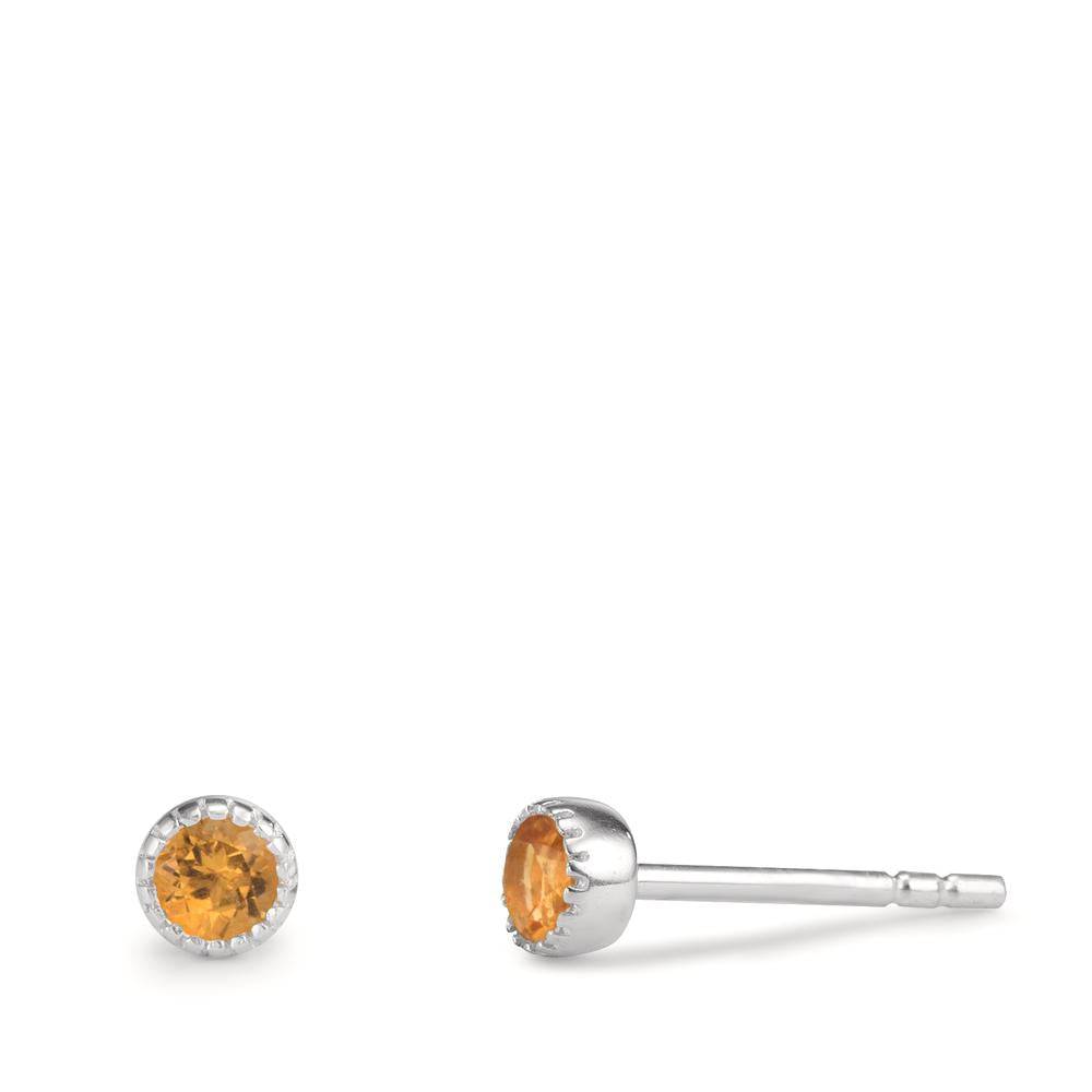 Stud earrings Silver Citrine 2 Stones Ø4 mm