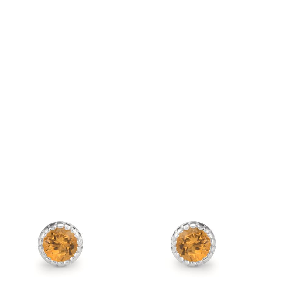 Stud earrings Silver Citrine 2 Stones Ø4 mm