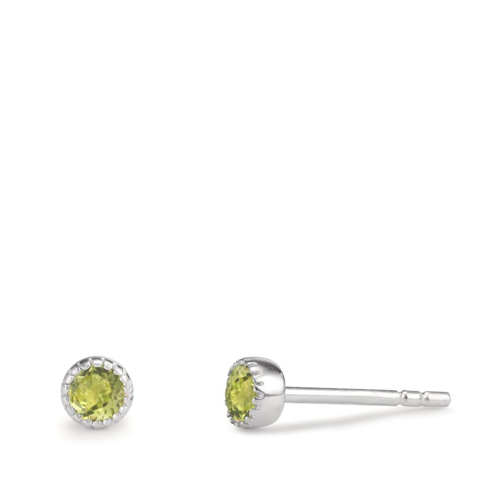 Stud earrings Silver Peridot 2 Stones Ø4 mm