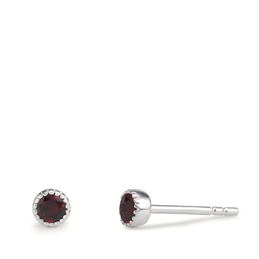 Stud earrings Silver Garnet 2 Stones Ø4 mm