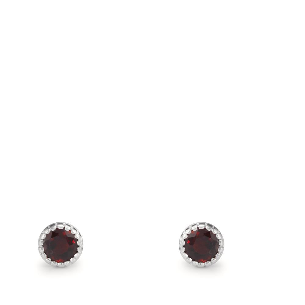 Stud earrings Silver Garnet 2 Stones Ø4 mm