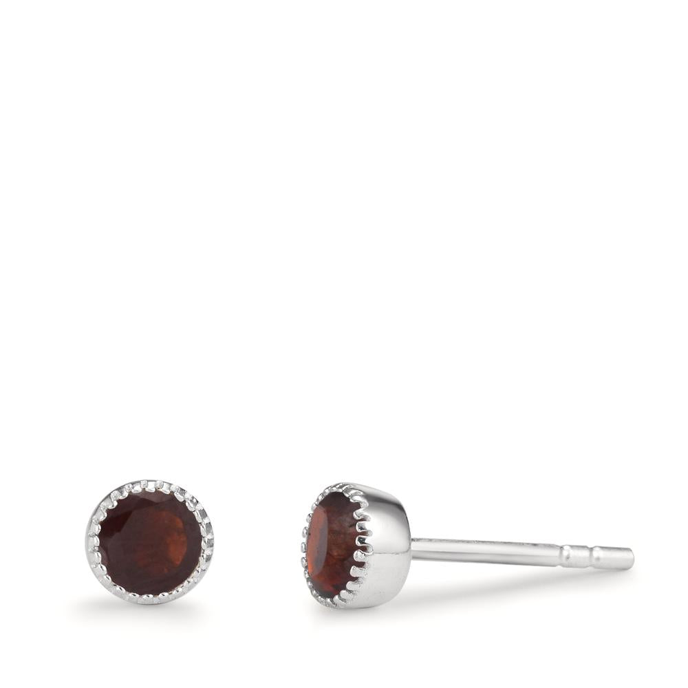 Stud earrings Silver Garnet 2 Stones Ø4.5 mm